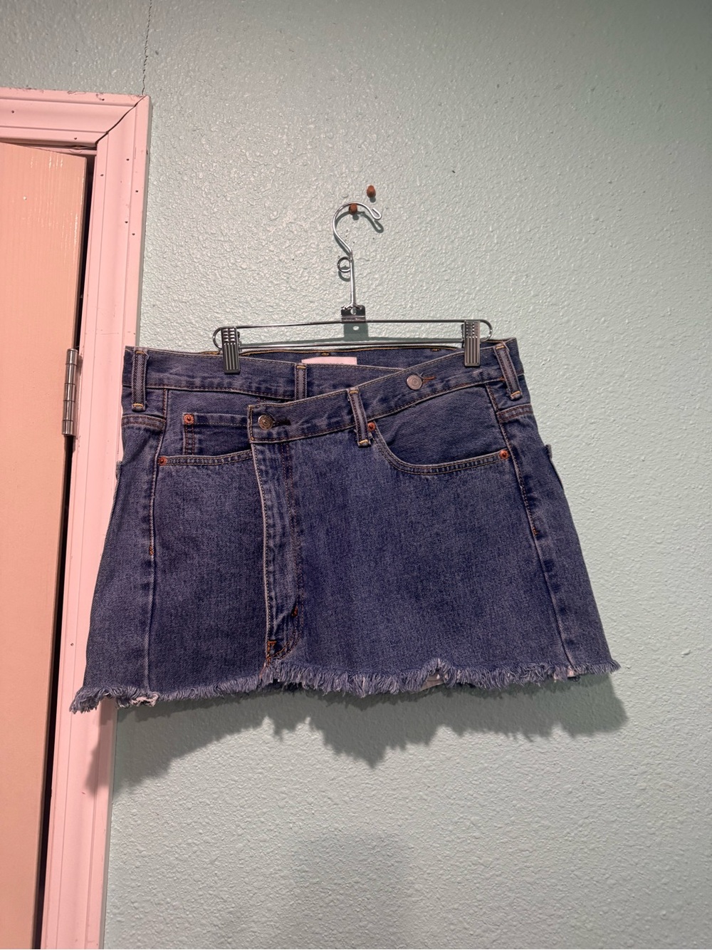 Parke High-Rise Dark Blue Denim Mini Short With Frayed Hem